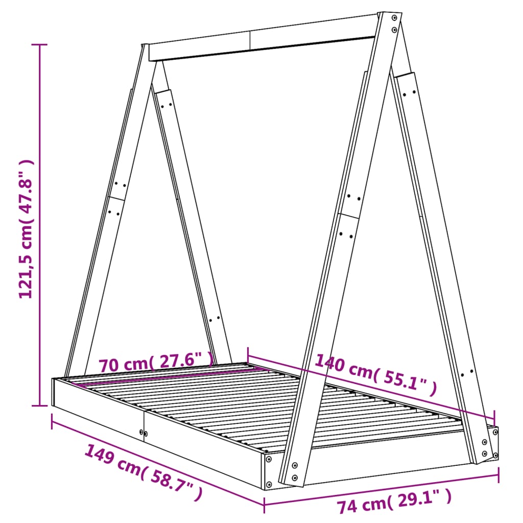 sengeramme til juniorseng 70x140 cm massivt fyrretræ hvid
