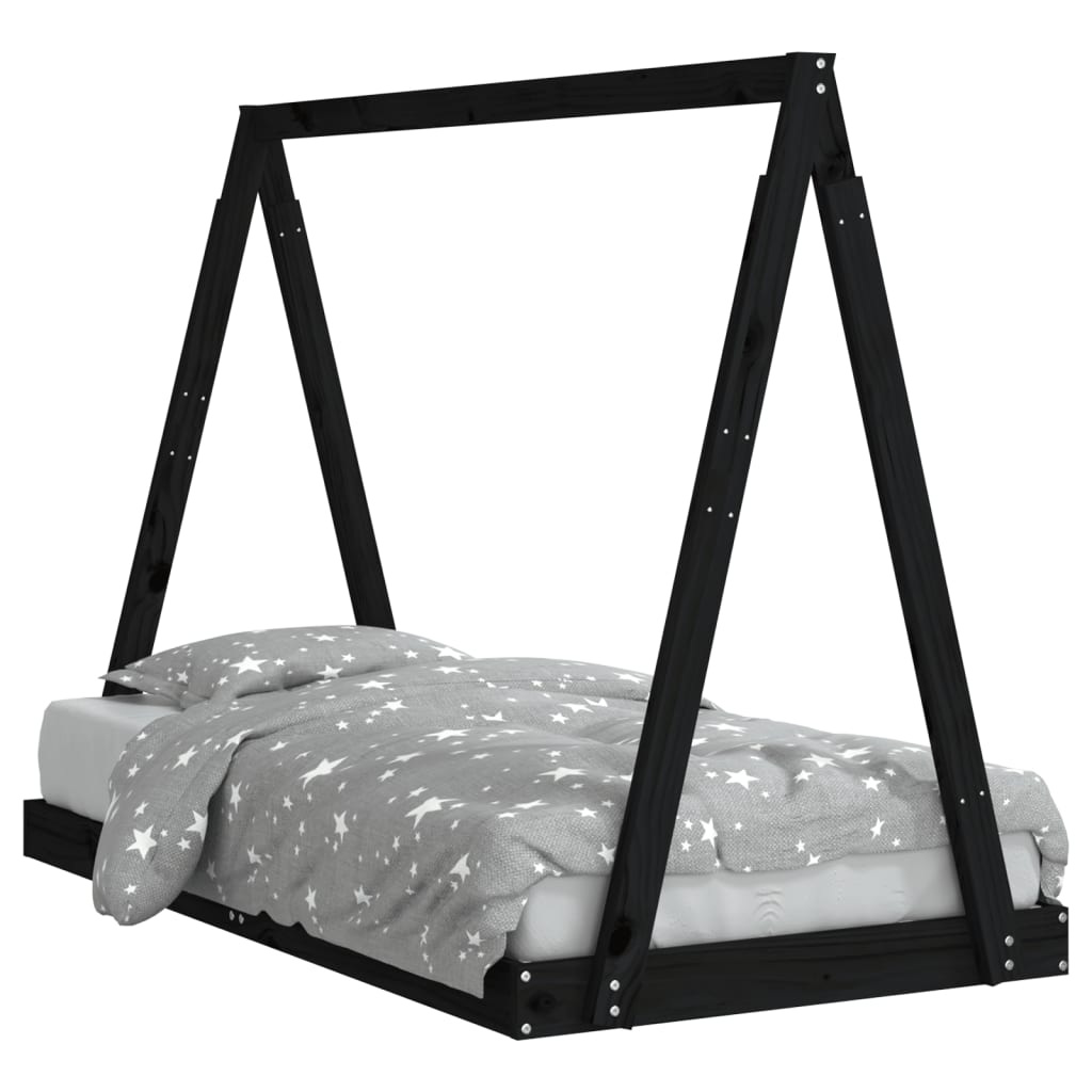 sengeramme til juniorseng 80x160 cm massivt fyrretræ sort