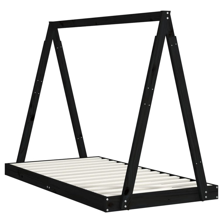 sengeramme til juniorseng 80x160 cm massivt fyrretræ sort
