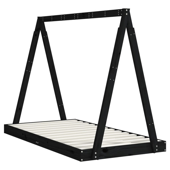 sengeramme til juniorseng 80x160 cm massivt fyrretræ sort