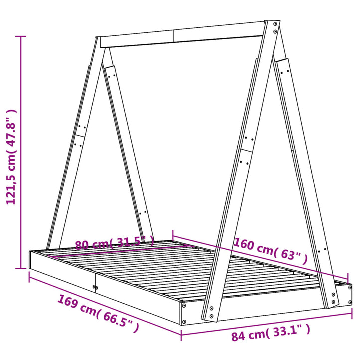 sengeramme til juniorseng 80x160 cm massivt fyrretræ sort