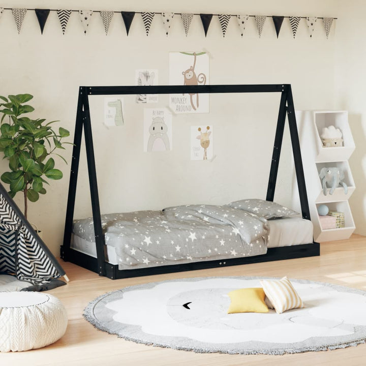 sengeramme til juniorseng 80x160 cm massivt fyrretræ sort