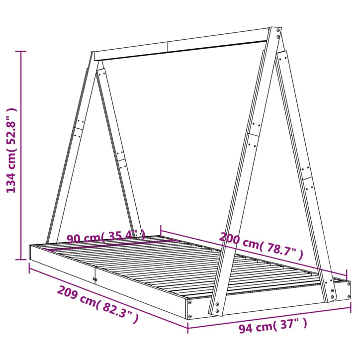 sengeramme til juniorseng 90x200 cm massivt fyrretræ