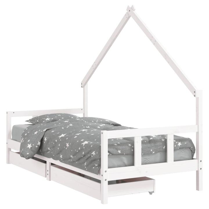 sengeramme til juniorseng m. skuffer 90x190 cm massivt fyr hvid