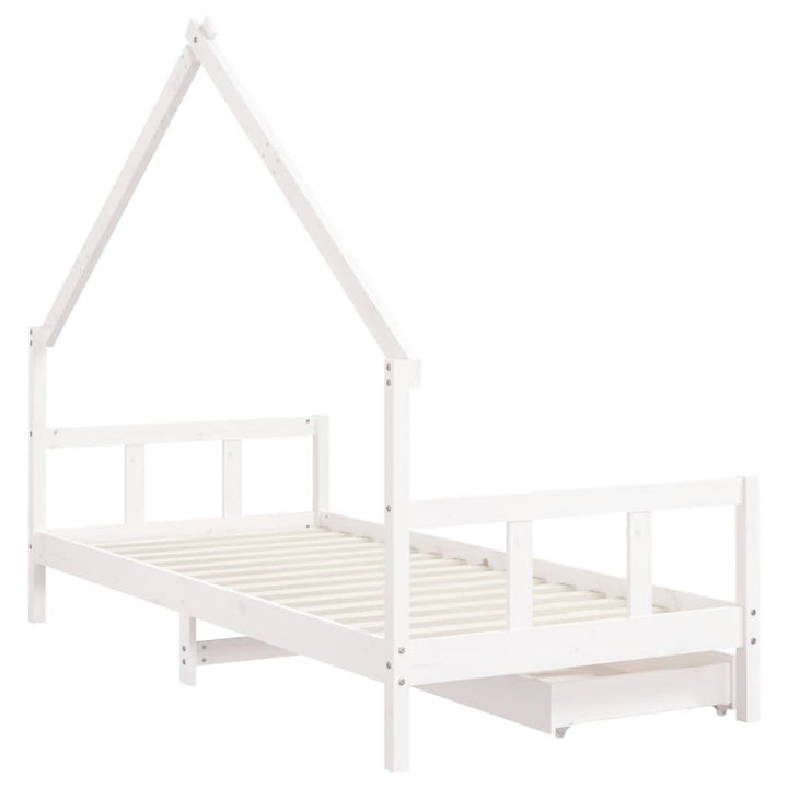 sengeramme til juniorseng m. skuffer 90x190 cm massivt fyr hvid