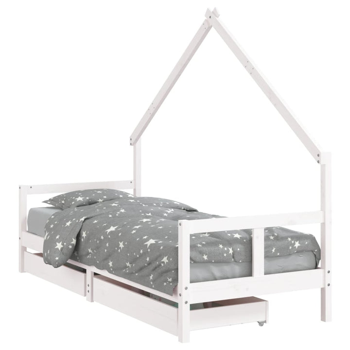 sengeramme til juniorseng m. skuffer 80x200 cm massivt fyr hvid