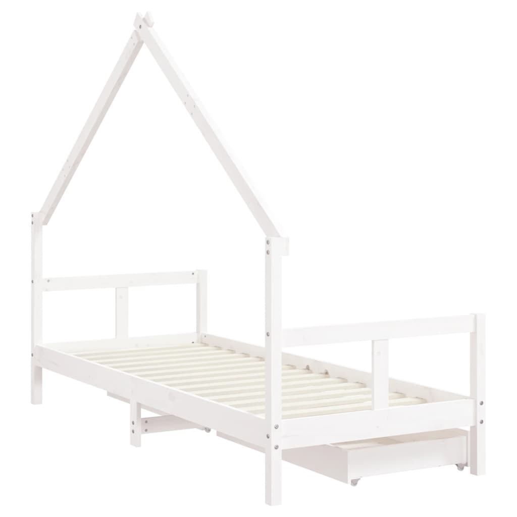 sengeramme til juniorseng m. skuffer 80x200 cm massivt fyr hvid