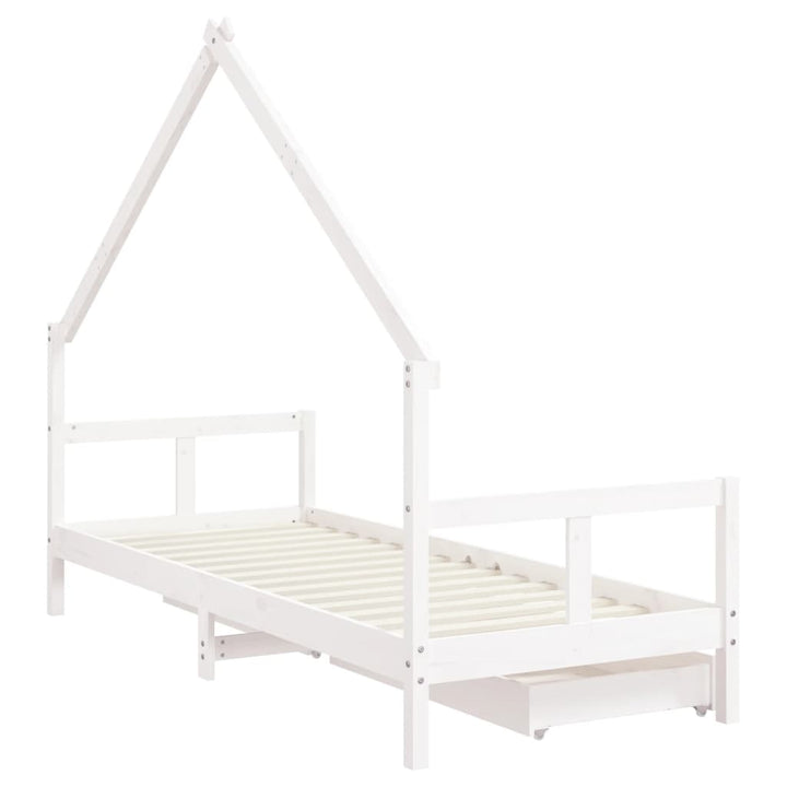 sengeramme til juniorseng m. skuffer 80x200 cm massivt fyr hvid