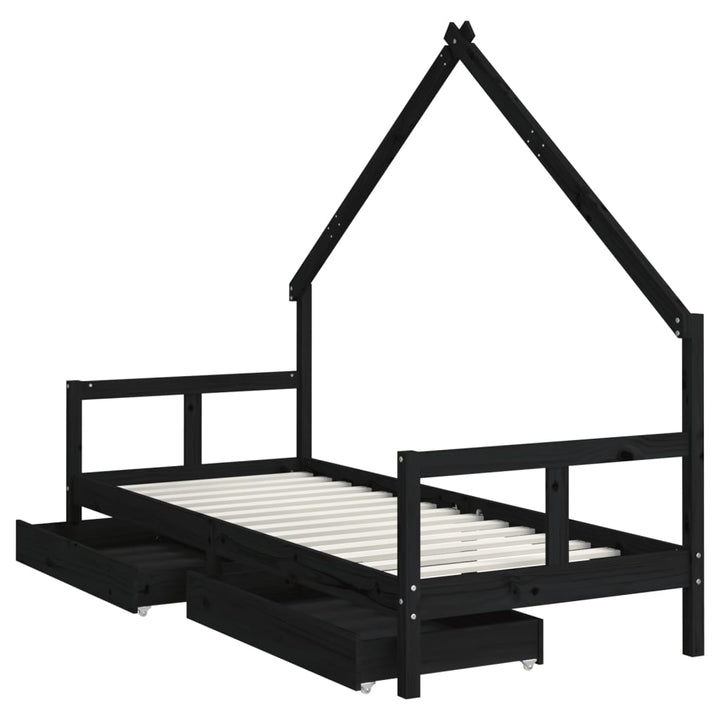 sengeramme til juniorseng m. skuffer 80x200 cm massivt fyr sort