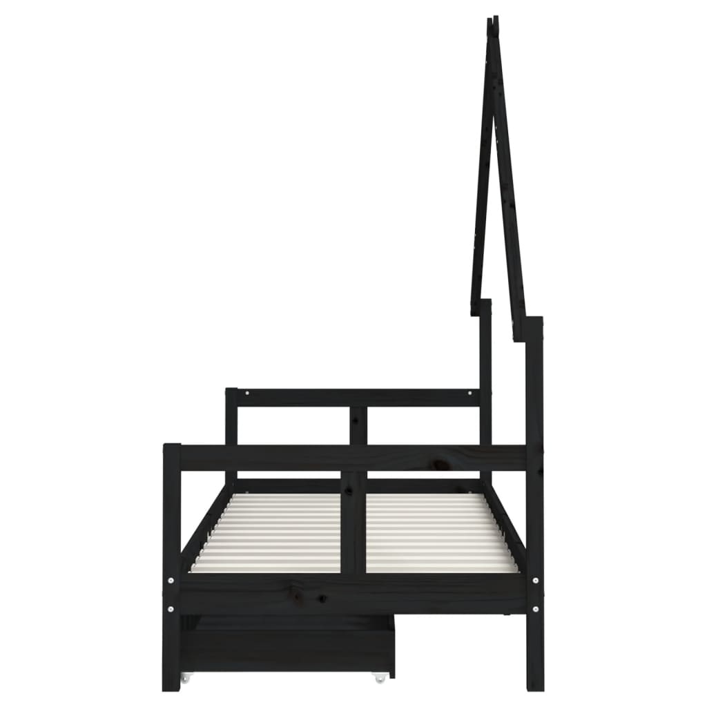 sengeramme til juniorseng m. skuffer 80x200 cm massivt fyr sort