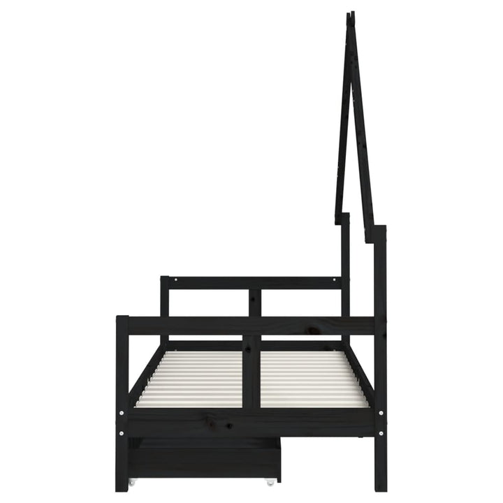 sengeramme til juniorseng m. skuffer 80x200 cm massivt fyr sort