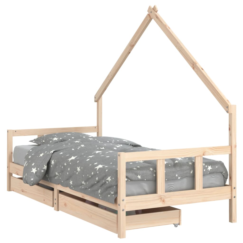 sengeramme til juniorseng m. skuffer 90x200 cm massivt fyr