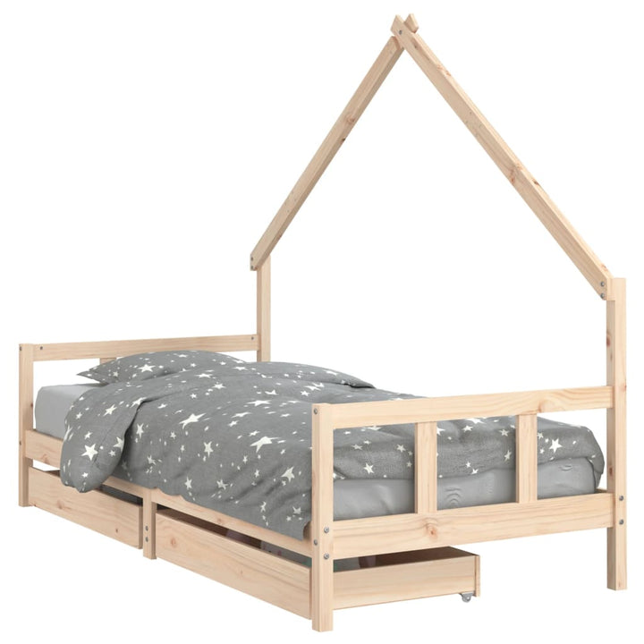 sengeramme til juniorseng m. skuffer 90x200 cm massivt fyr