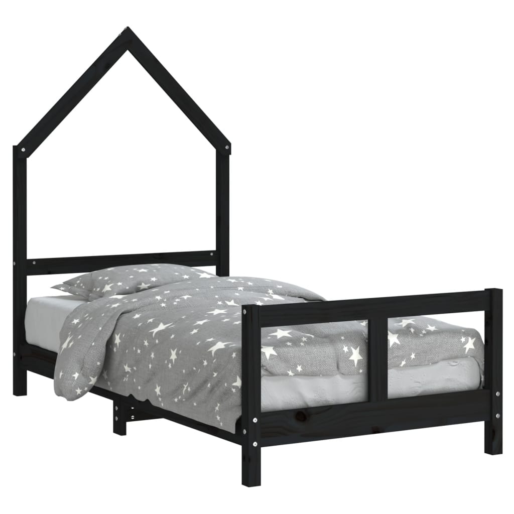sengeramme til juniorseng 80x160 cm massivt fyrretræ sort