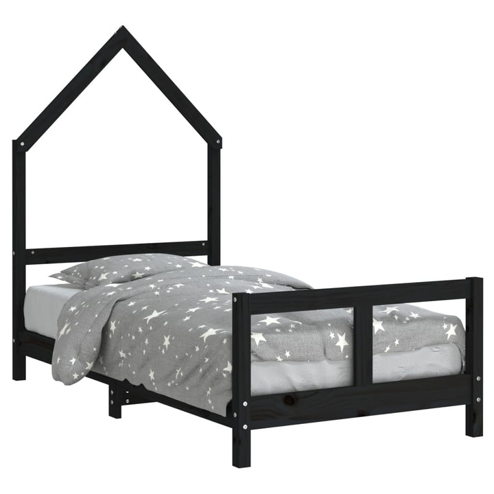 sengeramme til juniorseng 80x160 cm massivt fyrretræ sort
