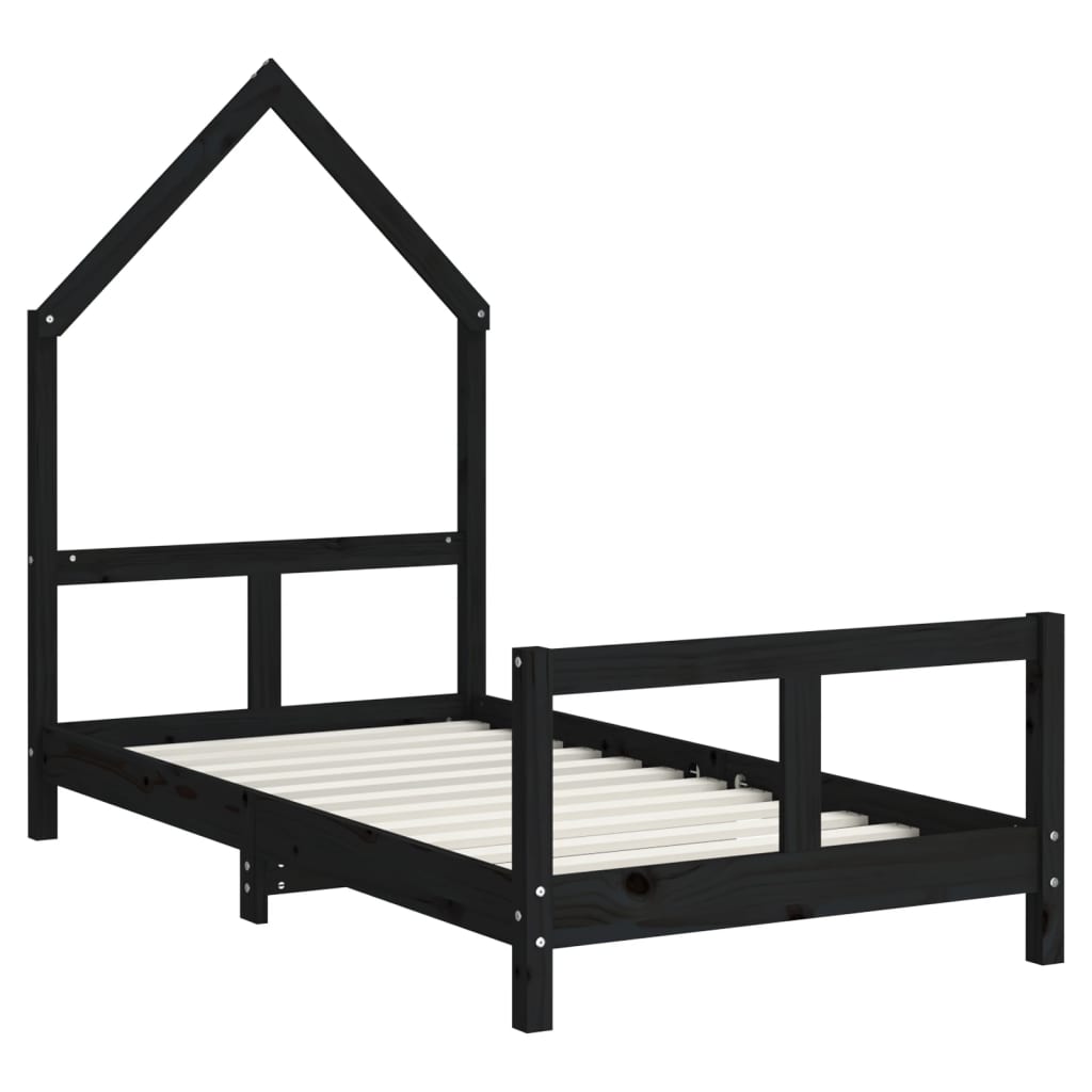 sengeramme til juniorseng 80x160 cm massivt fyrretræ sort