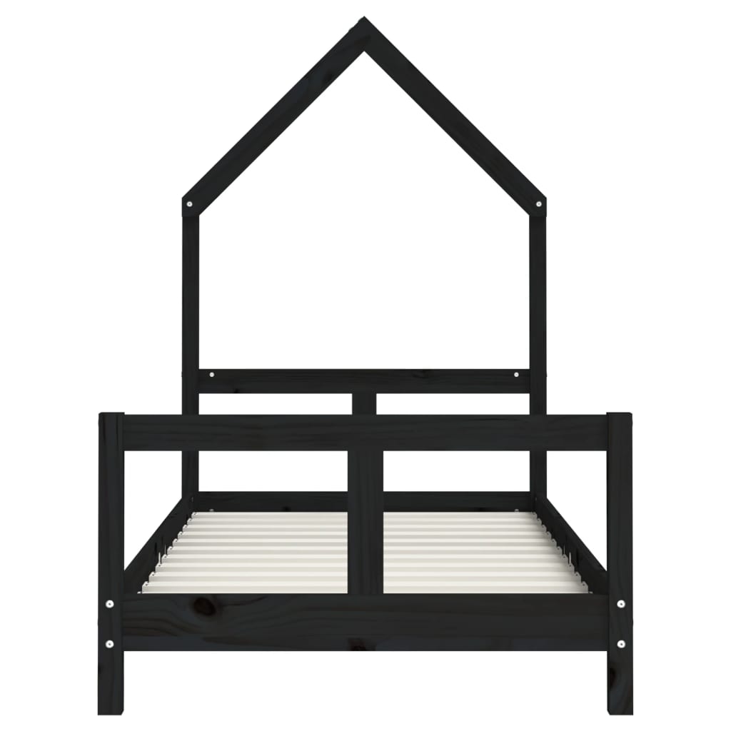 sengeramme til juniorseng 80x160 cm massivt fyrretræ sort