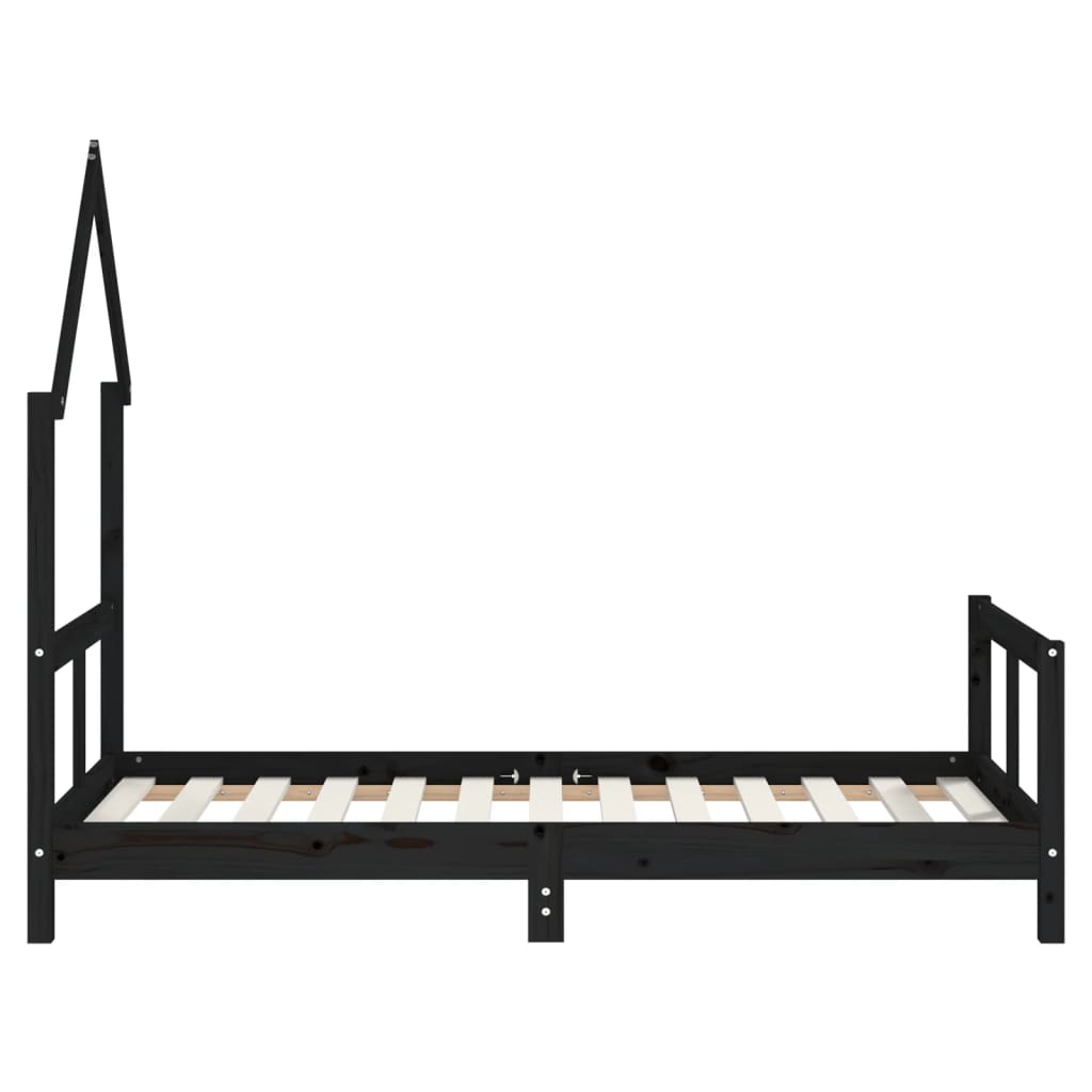 sengeramme til juniorseng 80x160 cm massivt fyrretræ sort