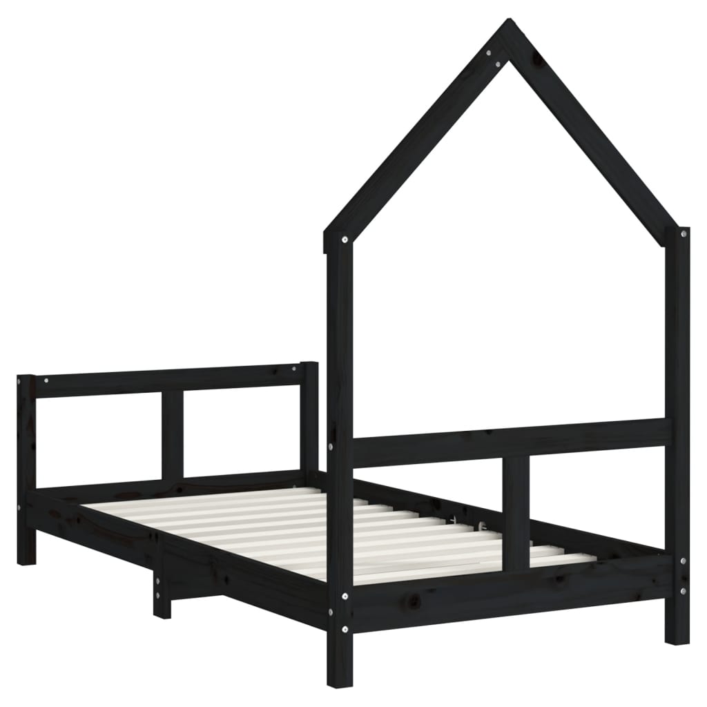 sengeramme til juniorseng 80x160 cm massivt fyrretræ sort
