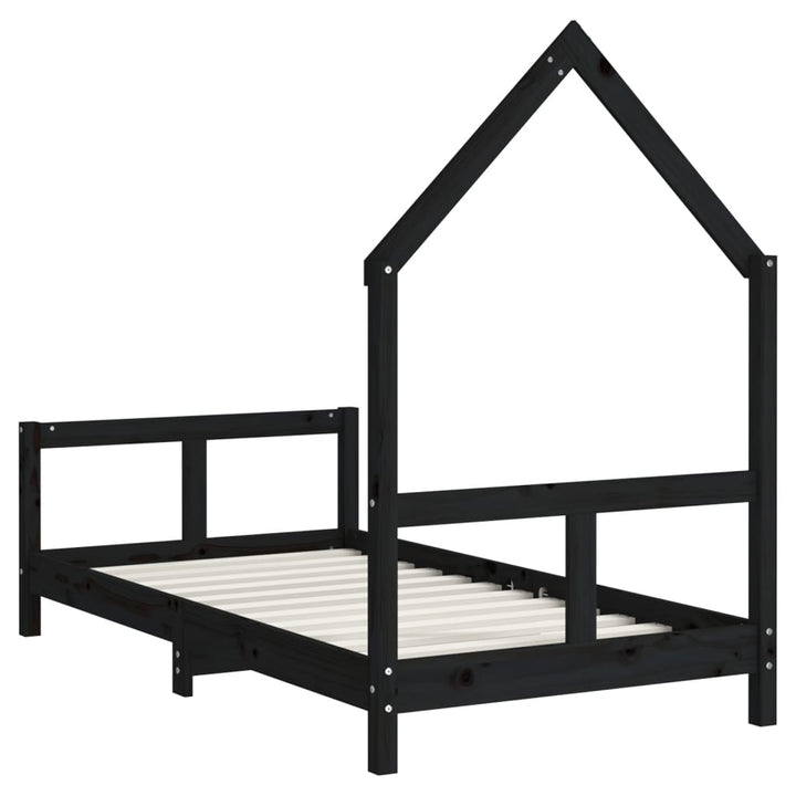 sengeramme til juniorseng 80x160 cm massivt fyrretræ sort