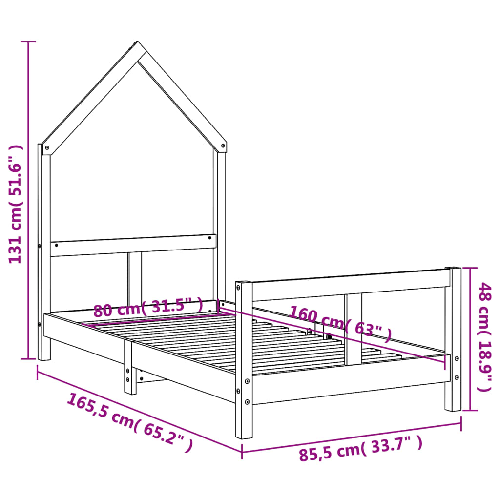 sengeramme til juniorseng 80x160 cm massivt fyrretræ sort