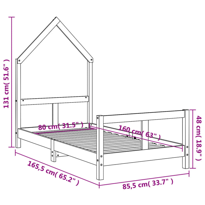 sengeramme til juniorseng 80x160 cm massivt fyrretræ sort
