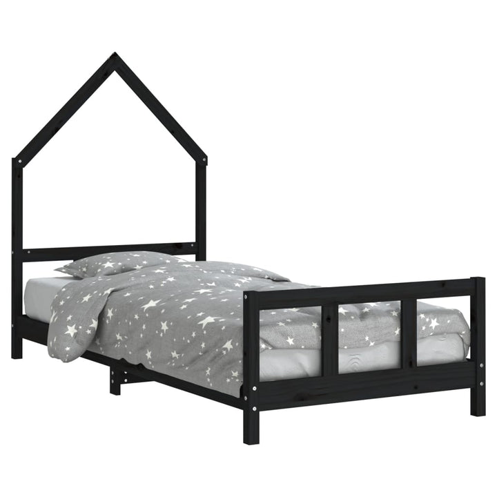 sengeramme til juniorseng 90x190 cm massivt fyrretræ sort