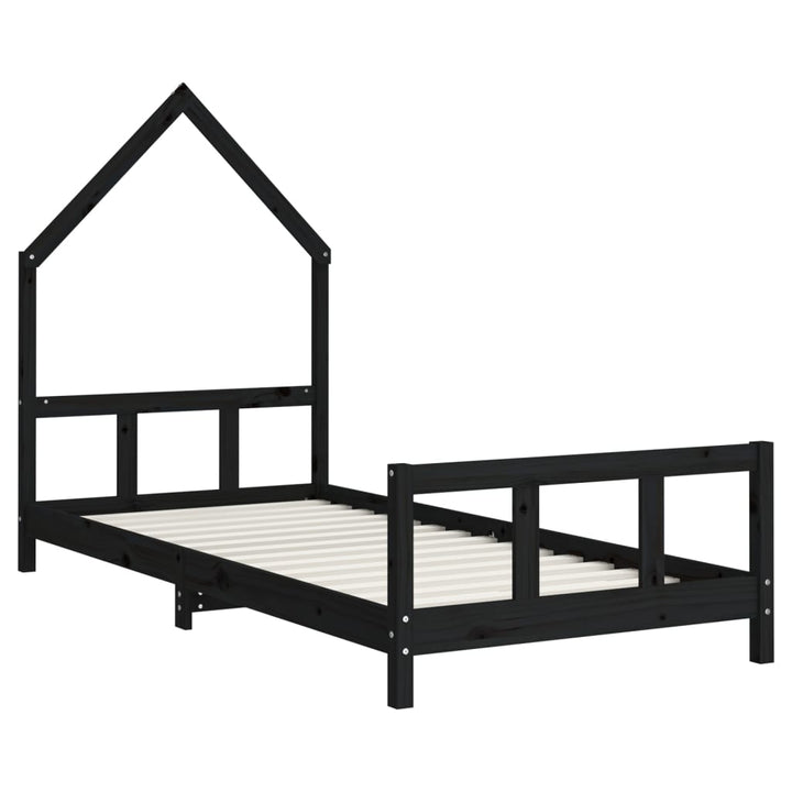 sengeramme til juniorseng 90x190 cm massivt fyrretræ sort