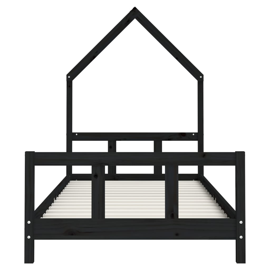 sengeramme til juniorseng 90x190 cm massivt fyrretræ sort