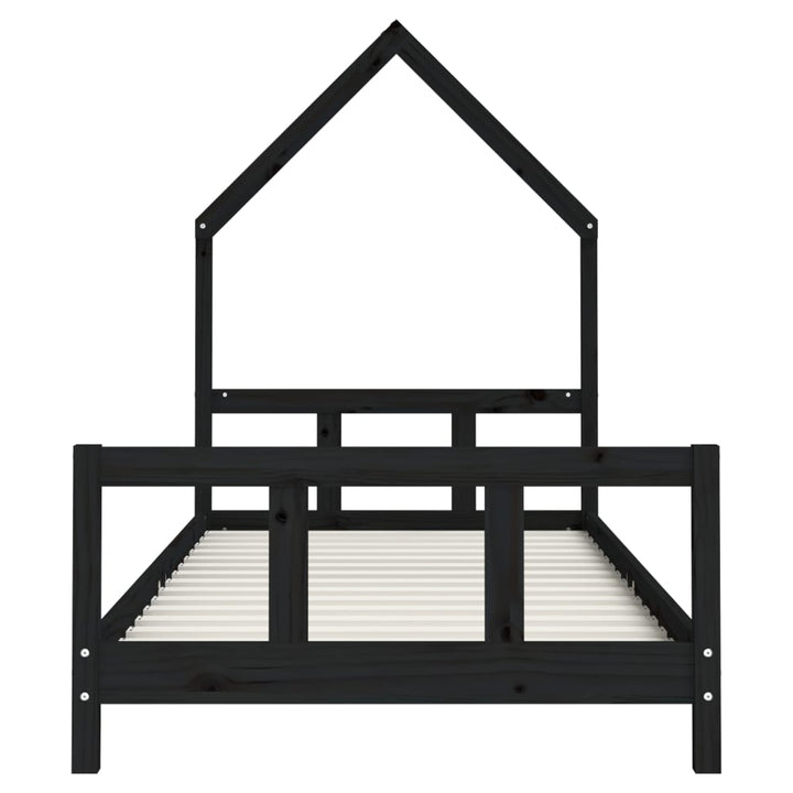 sengeramme til juniorseng 90x190 cm massivt fyrretræ sort