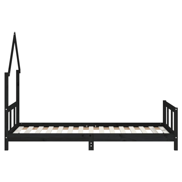 sengeramme til juniorseng 90x190 cm massivt fyrretræ sort
