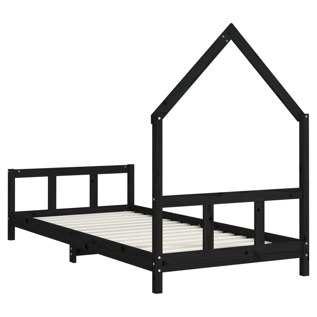 sengeramme til juniorseng 90x190 cm massivt fyrretræ sort