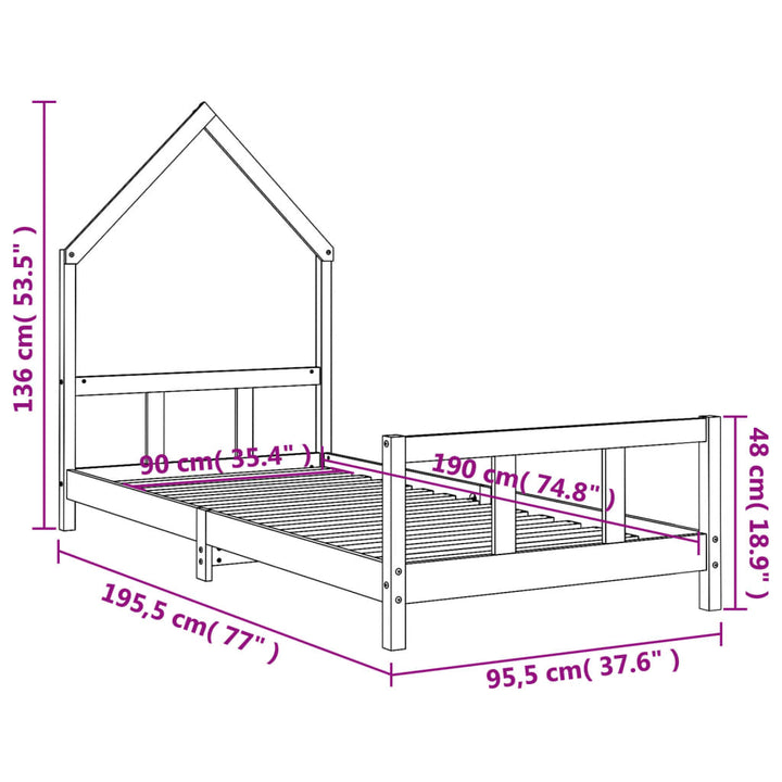 sengeramme til juniorseng 90x190 cm massivt fyrretræ sort