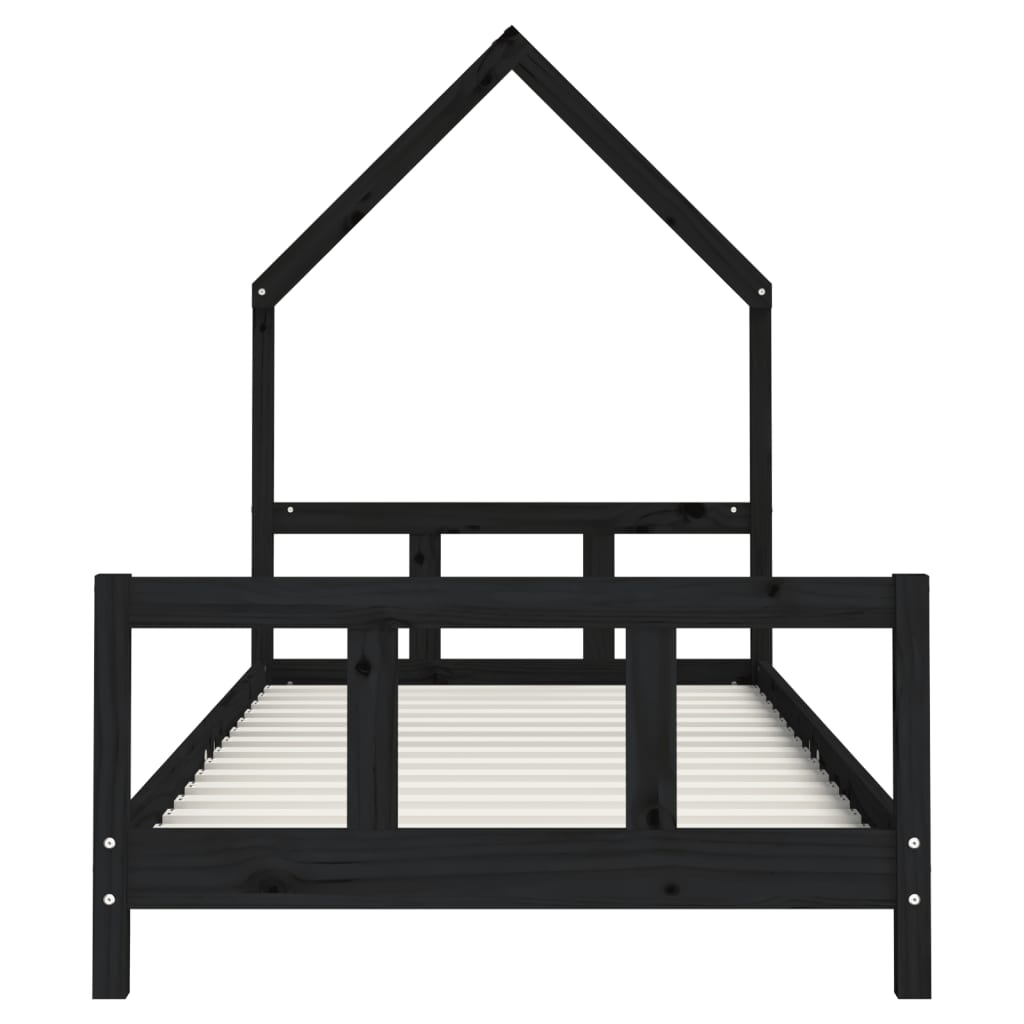 sengeramme til juniorseng 90x200 cm massivt fyrretræ sort