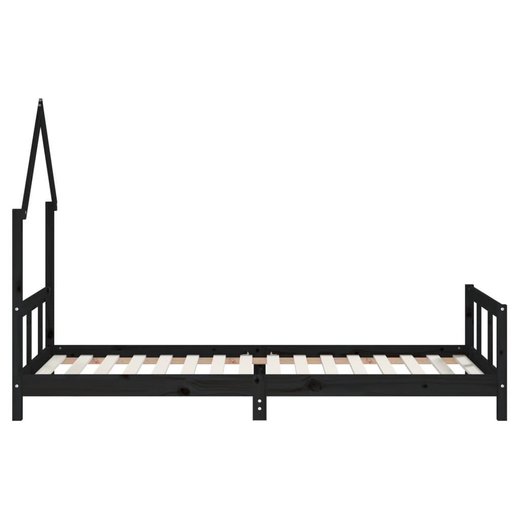 sengeramme til juniorseng 90x200 cm massivt fyrretræ sort