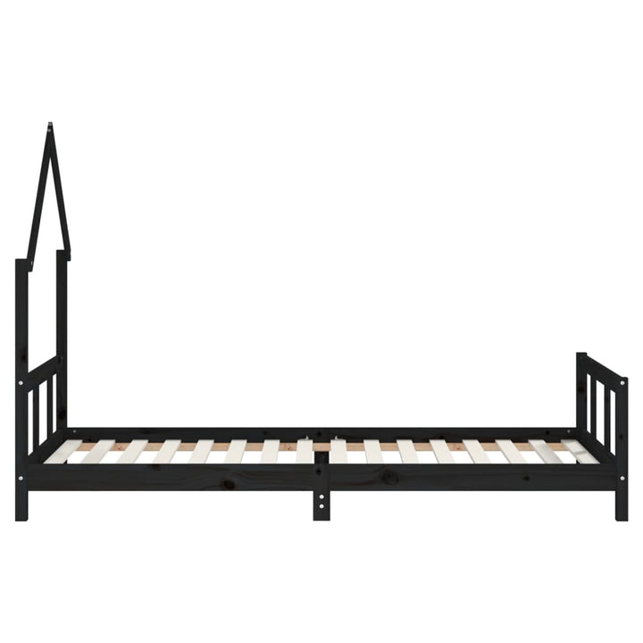 sengeramme til juniorseng 90x200 cm massivt fyrretræ sort