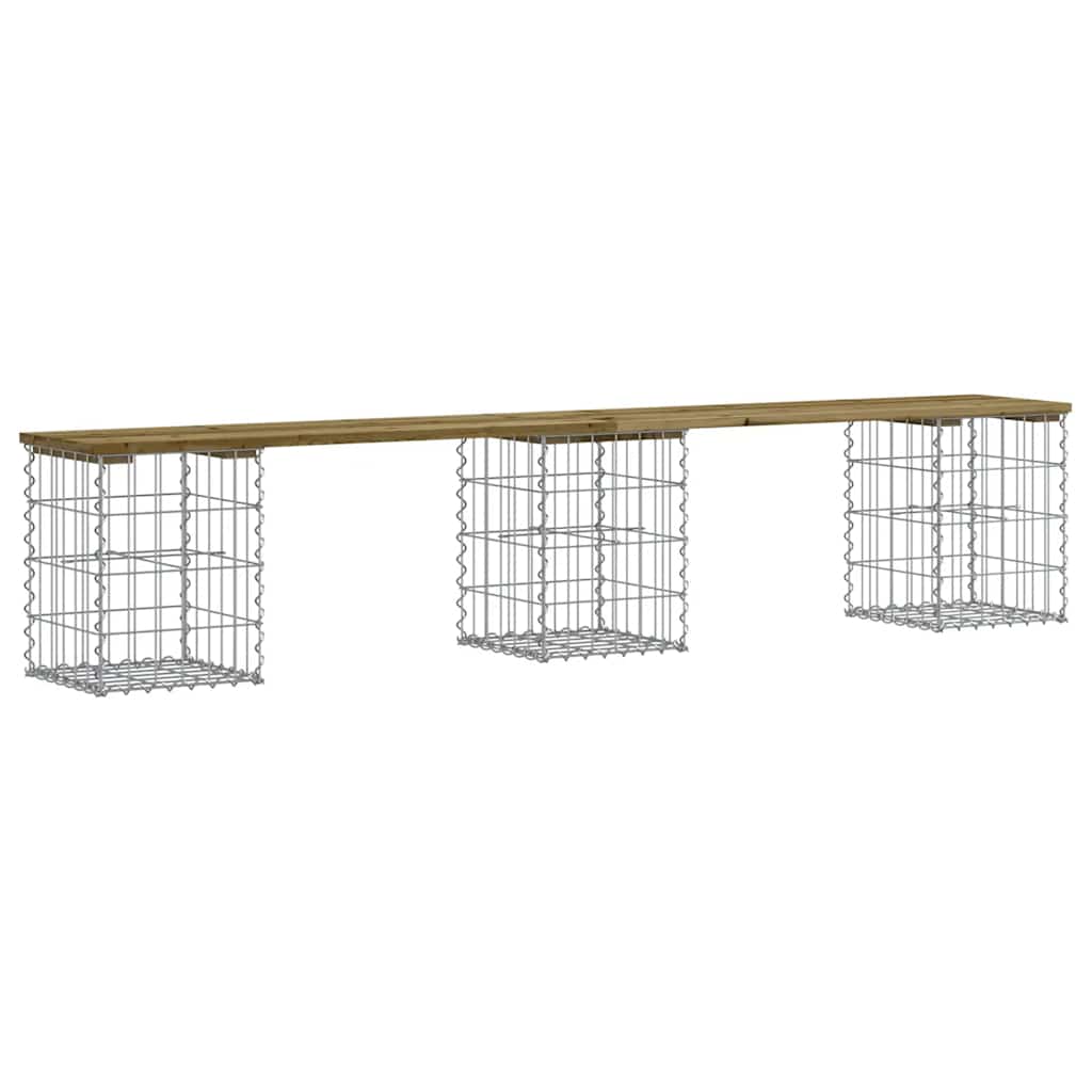havebænk med gabiondesign 203x31x42 cm imprægneret fyrretræ
