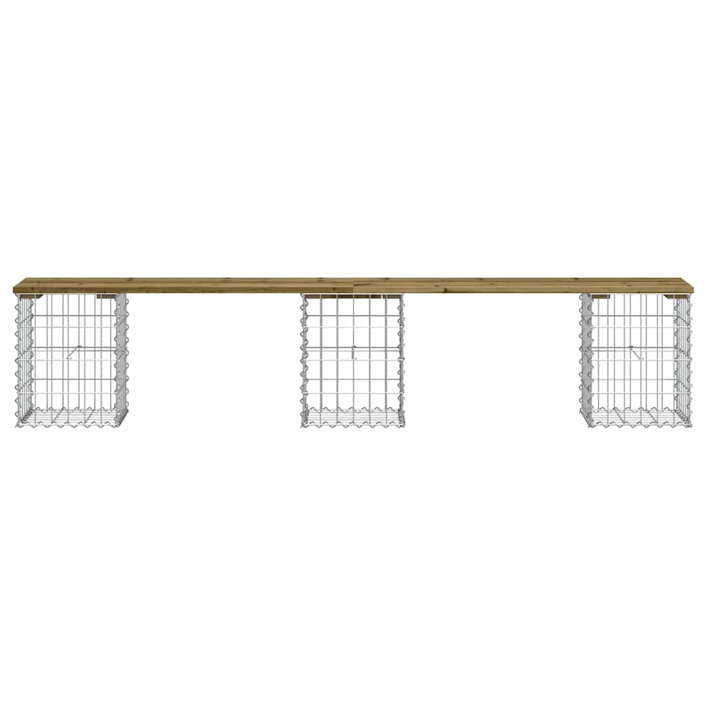 havebænk med gabiondesign 203x31x42 cm imprægneret fyrretræ
