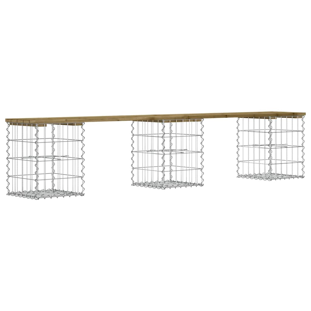 havebænk med gabiondesign 203x31x42 cm imprægneret fyrretræ