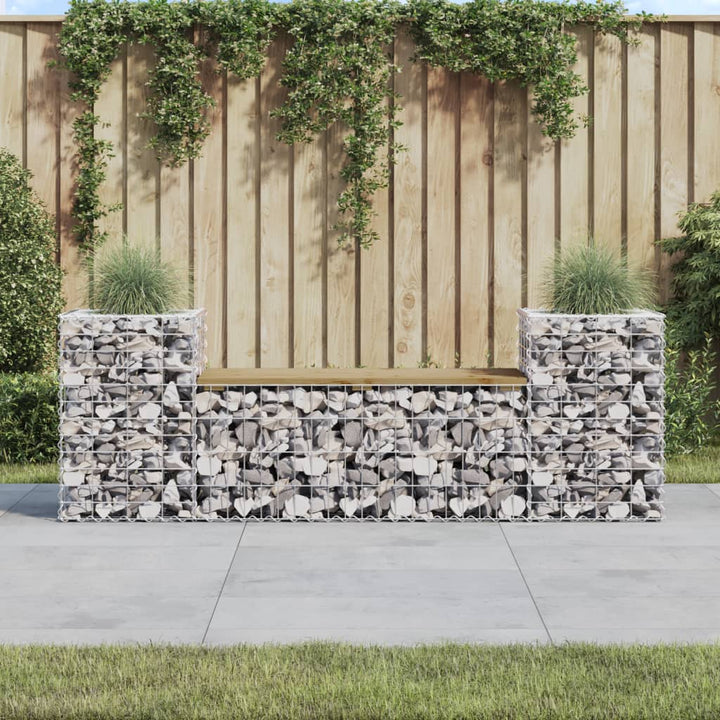 havebænk med gabiondesign 183x41x60,5 cm imprægneret fyrretræ