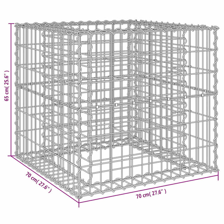 gabionkurv 70x70x65 cm galvaniseret jern sølvfarvet