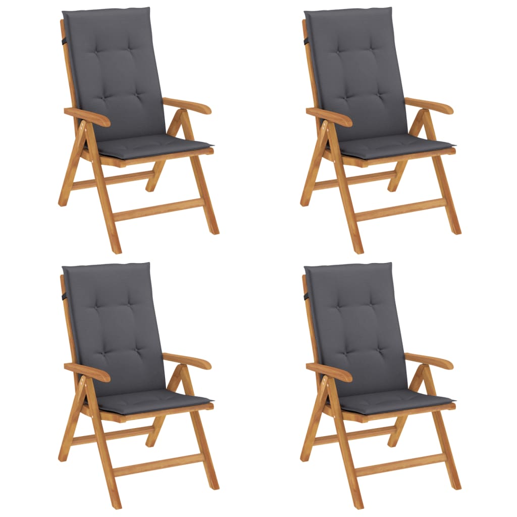 Klapstole med hynder, 4 stk. massivt teaktræ