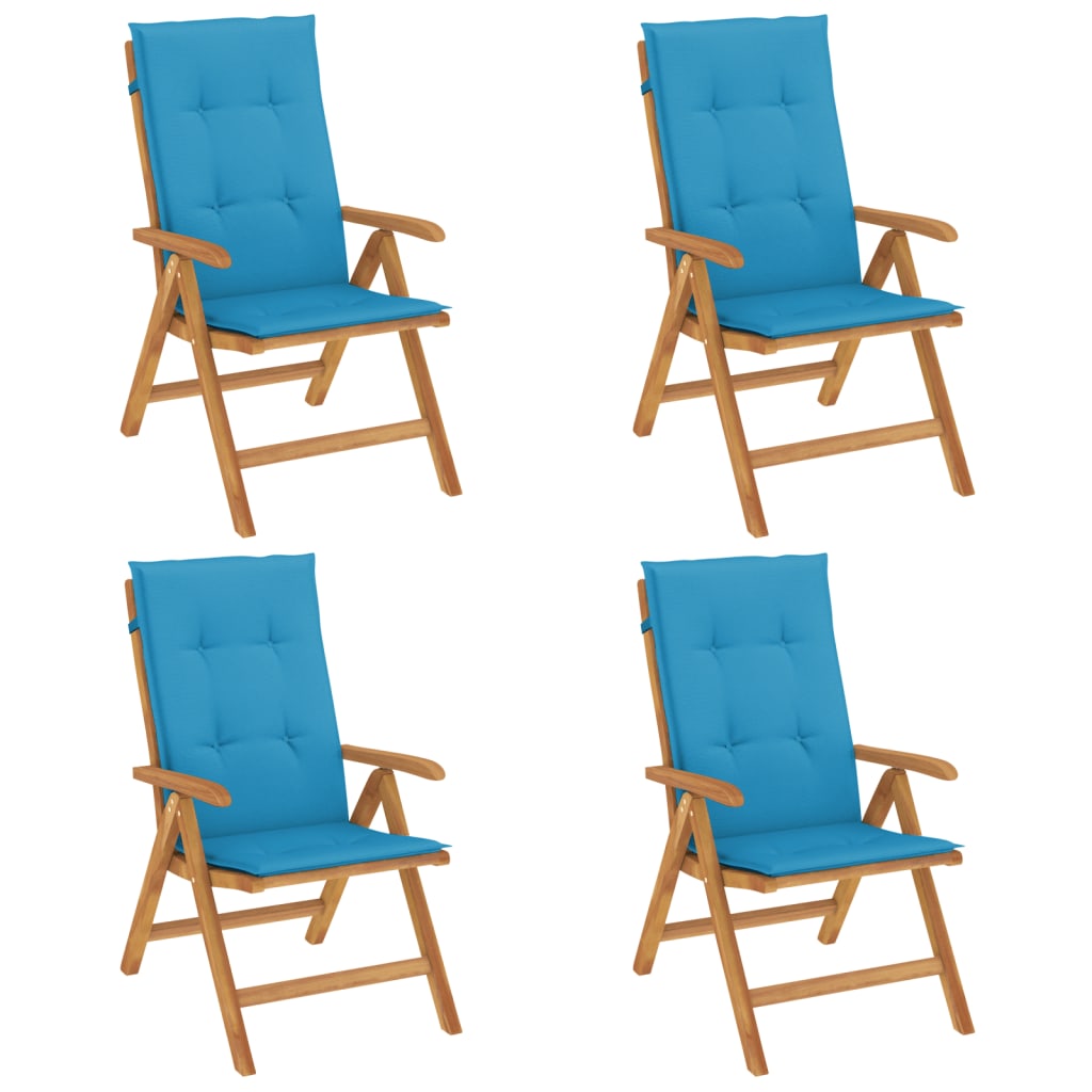 Klapstole med hynder, 4 stk. massivt teaktræ