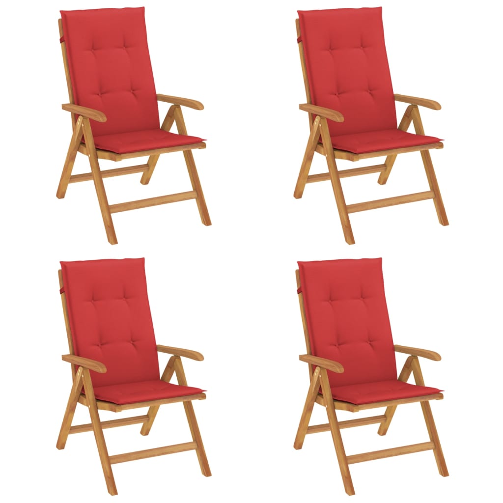 Klapstole med hynder, 4 stk. massivt teaktræ