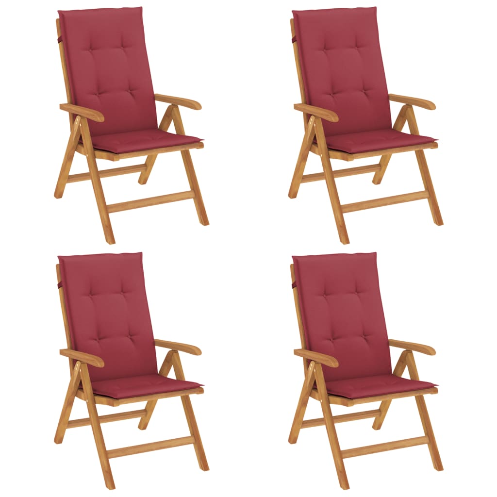 Klapstole med hynder, 4 stk. massivt teaktræ