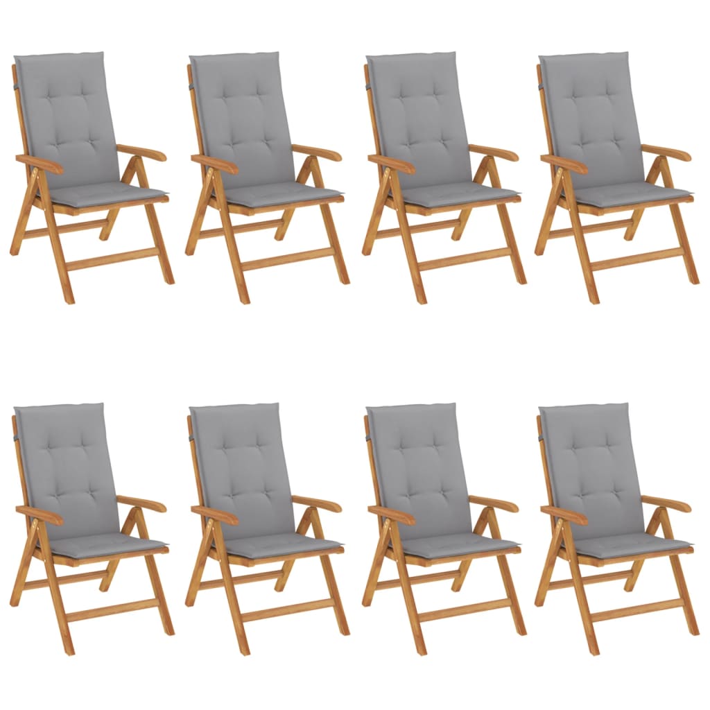 positionsstole med hynder 8 stk. massivt teaktræ