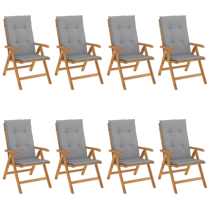 positionsstole med hynder 8 stk. massivt teaktræ