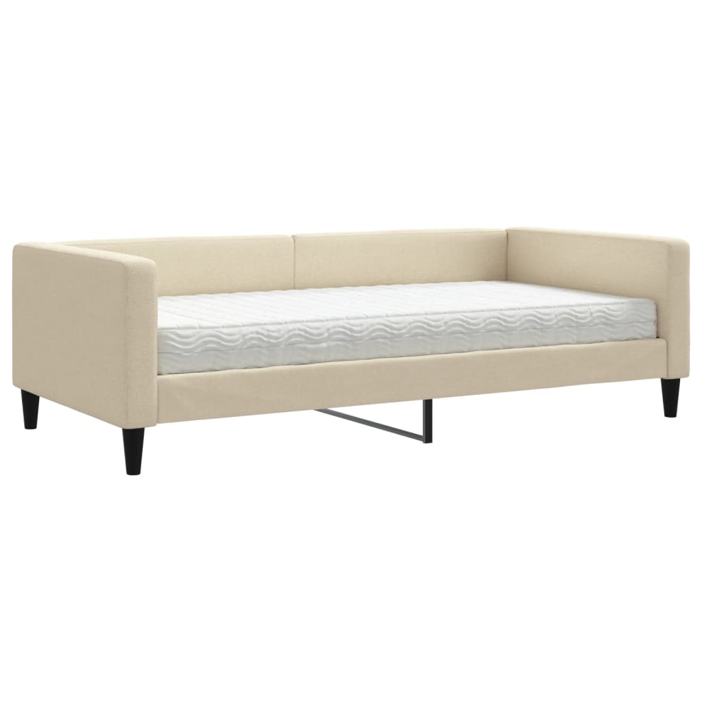 daybed med madras 100x200 cm stof cremefarvet