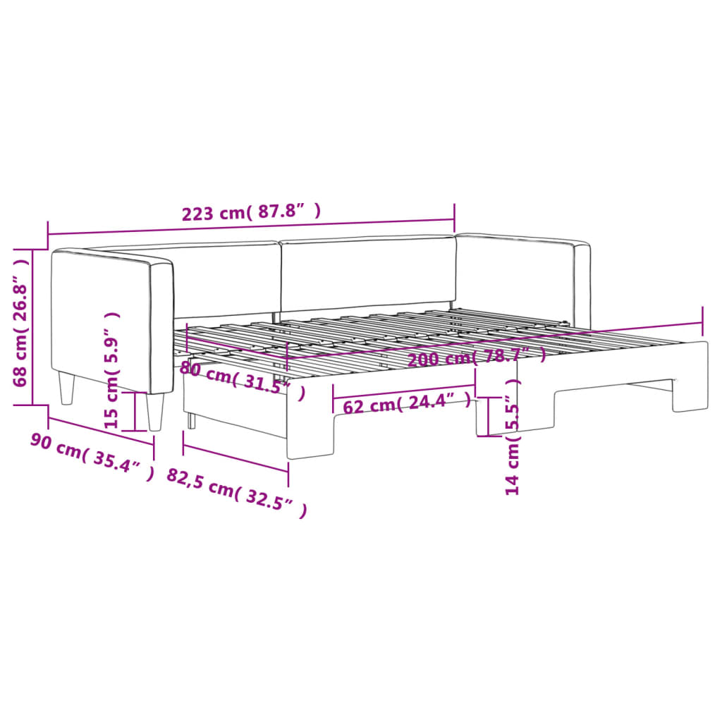 daybed med udtræk 80x200 cm stof gråbrun