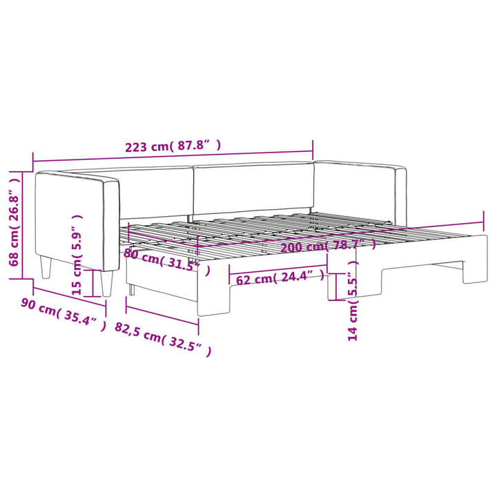 daybed med udtræk 80x200 cm stof gråbrun